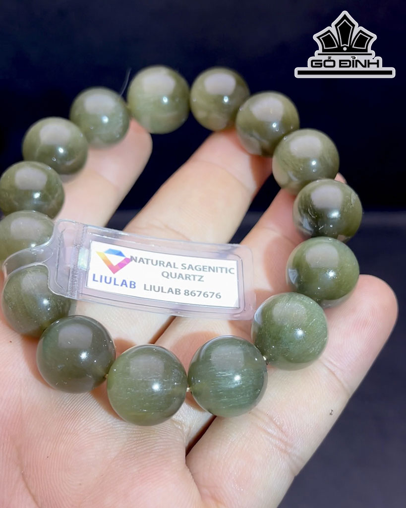 Vòng Tay Đá Thạch Anh Tóc Xanh Đường Kính Hạt 15 (mm) 77gr