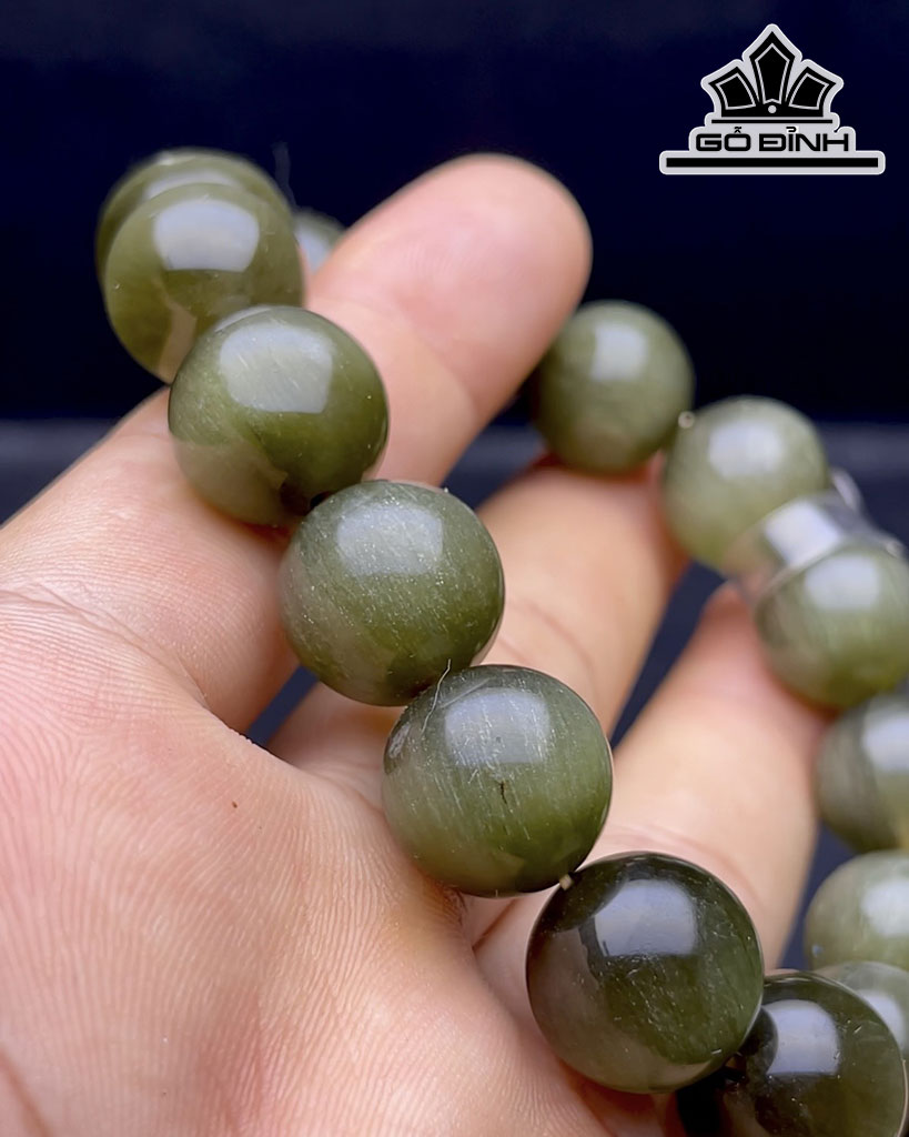 Vòng Tay Đá Thạch Anh Tóc Xanh Đường Kính Hạt 15 (mm) 77gr