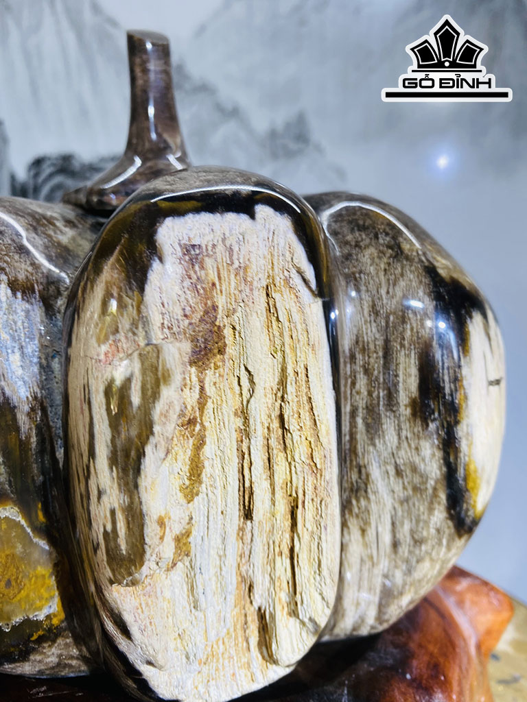 Tác Phẩm Quả Bí Ngô Gỗ Hóa Thạch Cao 25 Ngang 22 (cm) 8,2kg