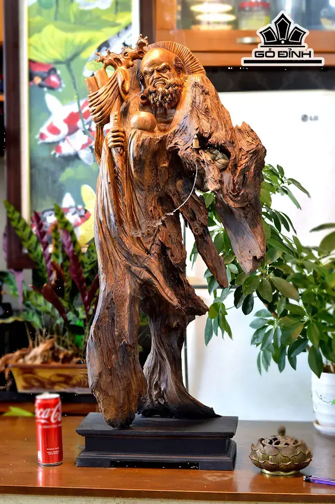 Tượng Đạt Ma Sư Tổ Gỗ Lũa Bách Xanh Cao 91 Ngang 36 Sâu 20 (cm)