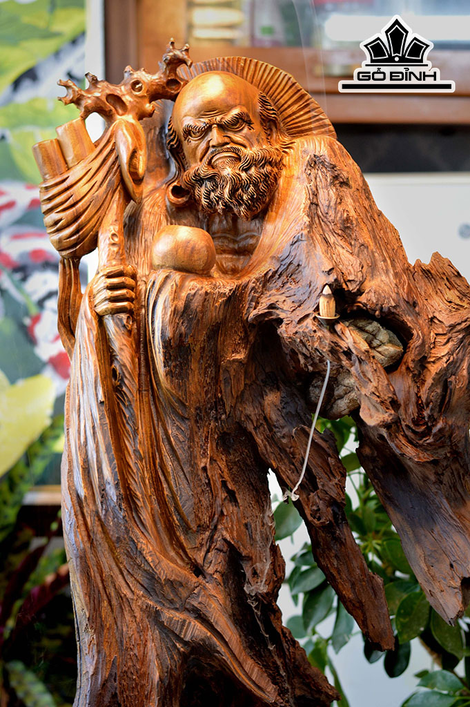 Tượng Đạt Ma Sư Tổ Gỗ Lũa Bách Xanh Cao 91 Ngang 36 Sâu 20 (cm)