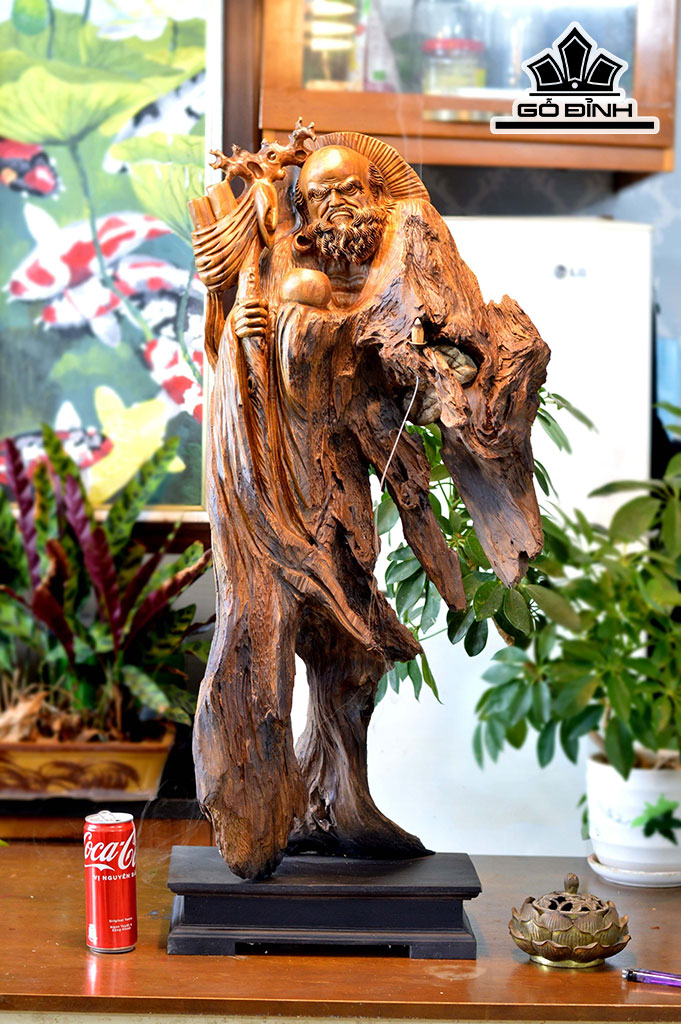 Tượng Đạt Ma Sư Tổ Gỗ Lũa Bách Xanh Cao 91 Ngang 36 Sâu 20 (cm)