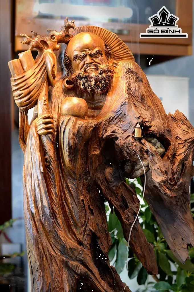 Tượng Đạt Ma Sư Tổ Gỗ Lũa Bách Xanh Cao 91 Ngang 36 Sâu 20 (cm)