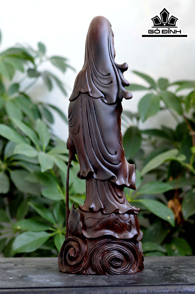 Tượng Phật Bà Quan Âm Gỗ Trắc Cao 34 Ngang 12 Sâu 10 (cm)