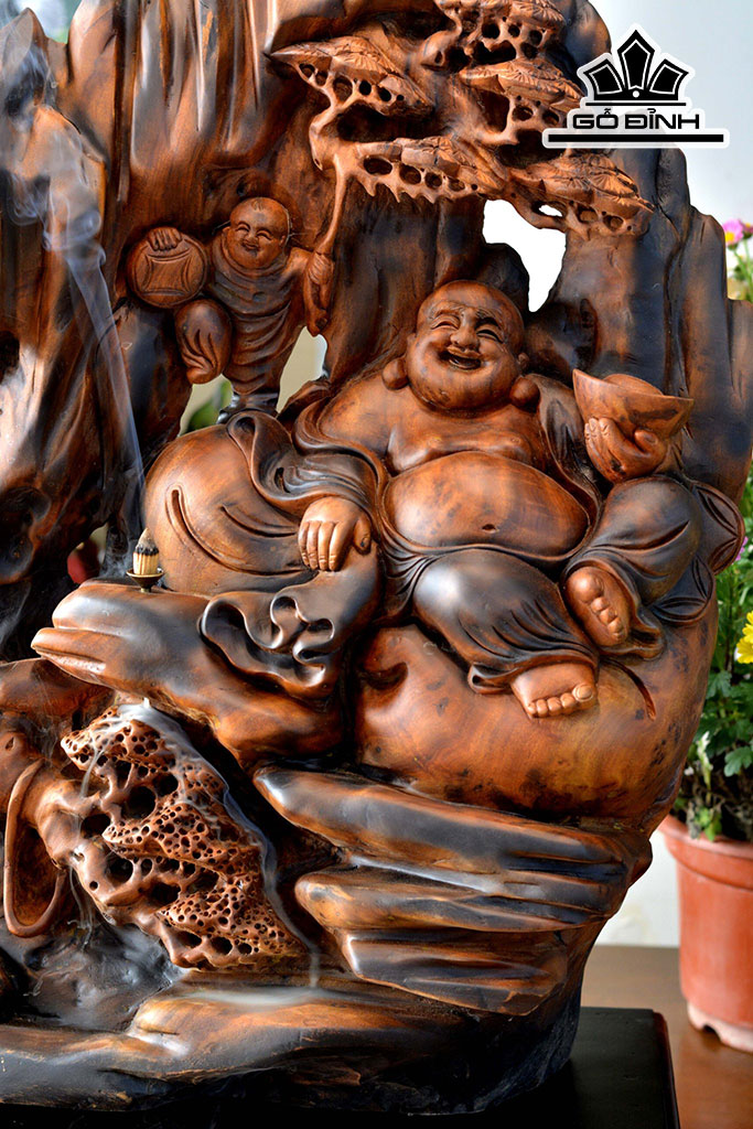 Tượng Phật Di Lặc Gỗ Nu Xá Xị Cao 79 Ngang 55 Sâu 20 (cm)