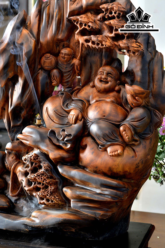 Tượng Phật Di Lặc Gỗ Nu Xá Xị Cao 79 Ngang 55 Sâu 20 (cm)