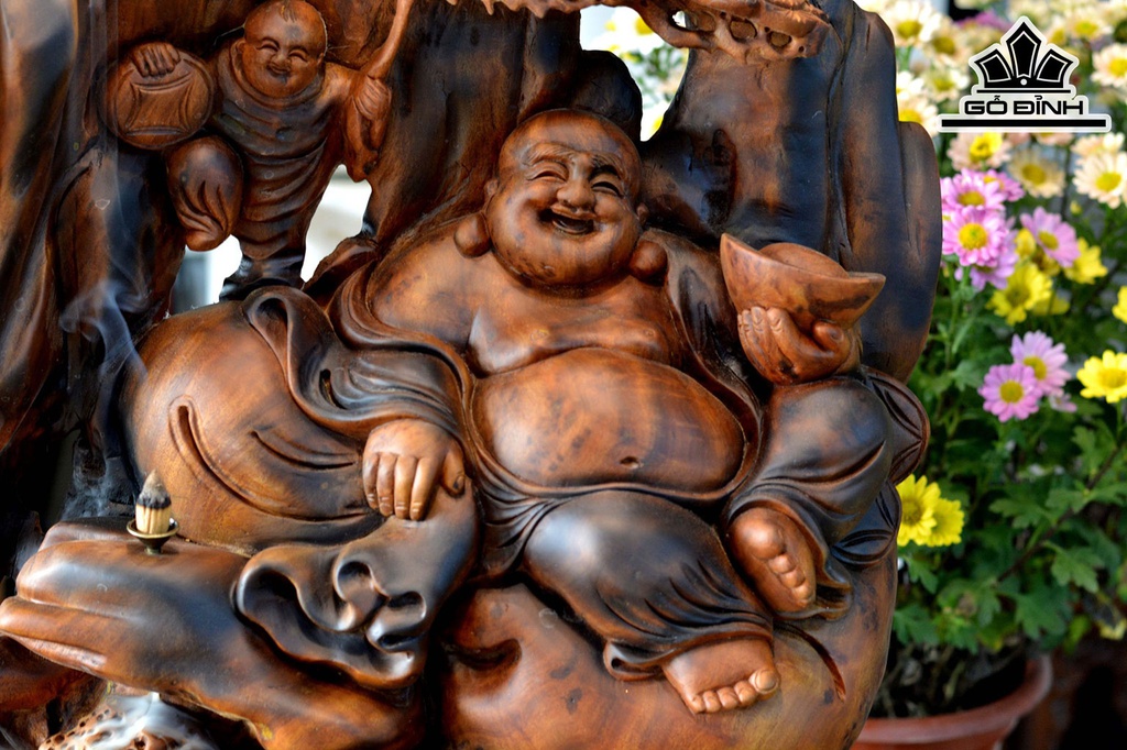 Tượng Phật Di Lặc Gỗ Nu Xá Xị Cao 79 Ngang 55 Sâu 20 (cm)