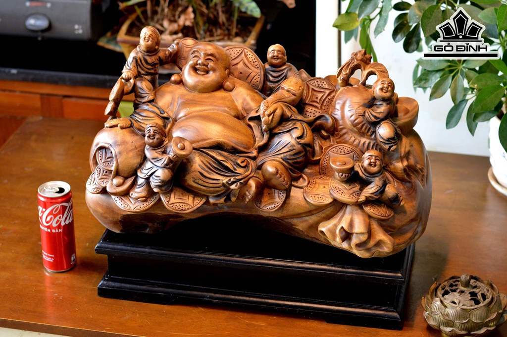 Tượng Phật Di Lặc Ngũ Phúc Gỗ Xá Xị Cao 40 Ngang 55 Sâu 26 (cm)