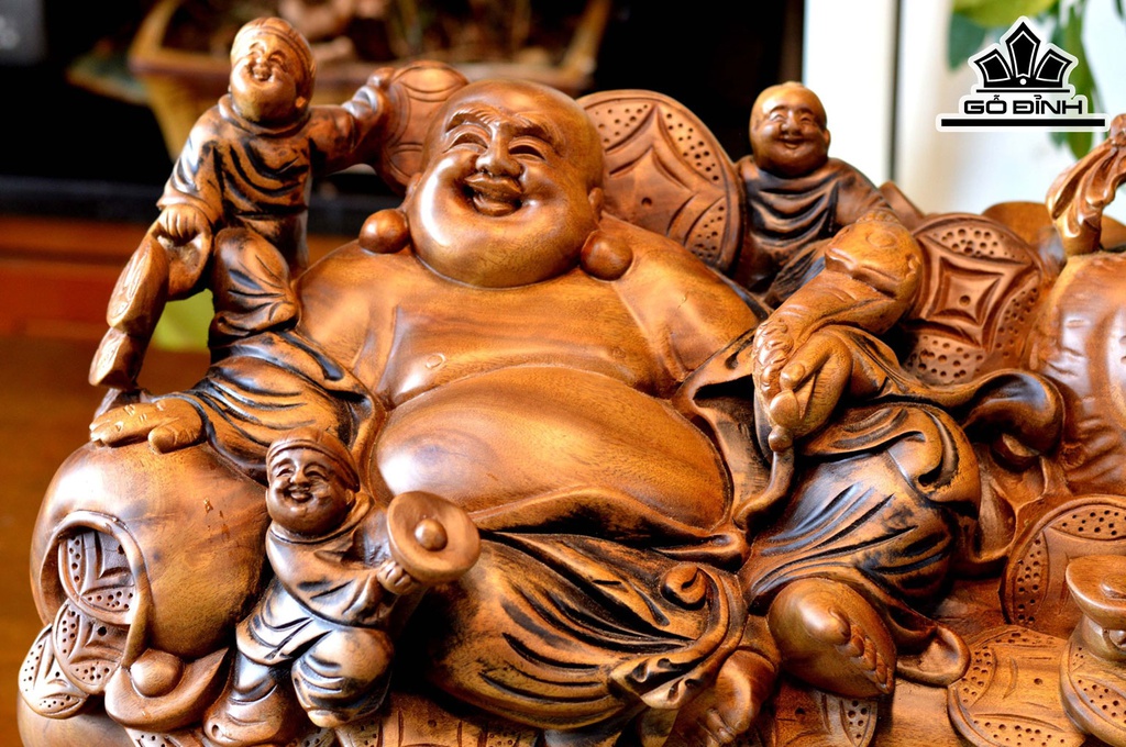 Tượng Phật Di Lặc Ngũ Phúc Gỗ Xá Xị Cao 40 Ngang 55 Sâu 26 (cm)