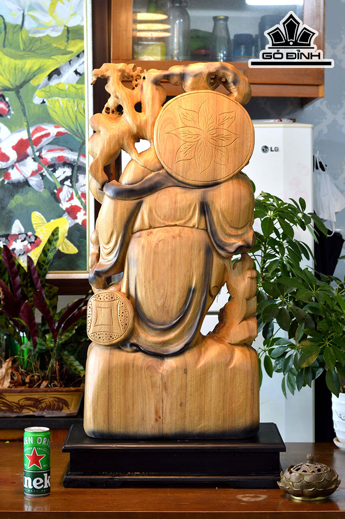 Tượng Phật Di Lặc Tam Phúc Gỗ Bách Xanh Cao 95 Ngang 38 Sâu 16 (cm)