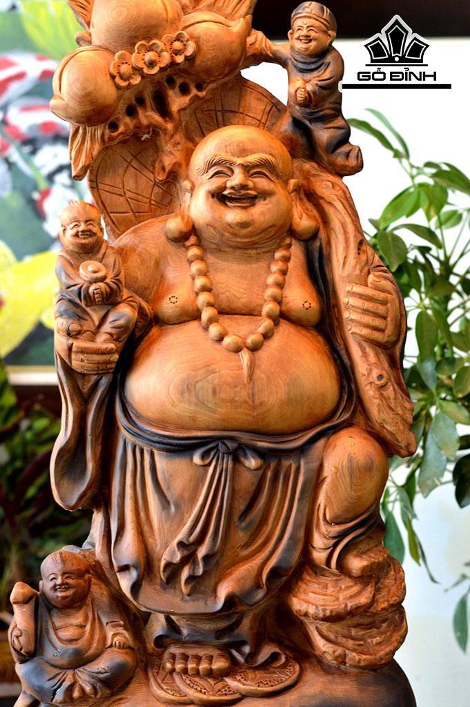 Tượng Phật Di Lặc Tam Phúc Gỗ Lũa Ngọc Am Cao 79 Ngang 35 Sâu 12 (cm)