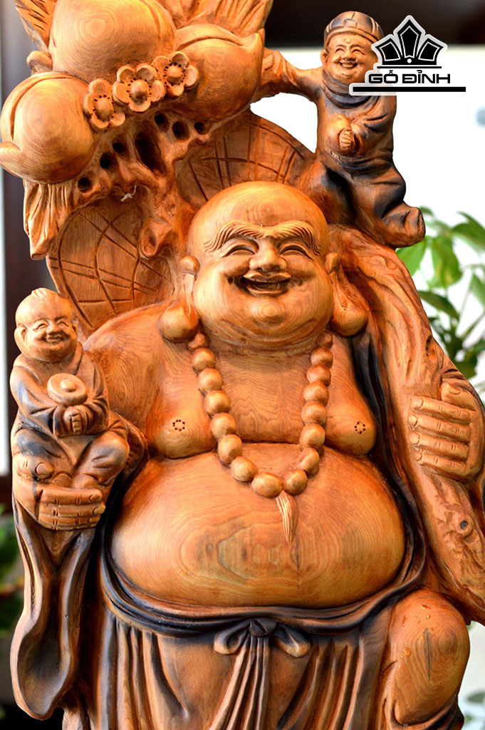 Tượng Phật Di Lặc Tam Phúc Gỗ Lũa Ngọc Am Cao 79 Ngang 35 Sâu 12 (cm)