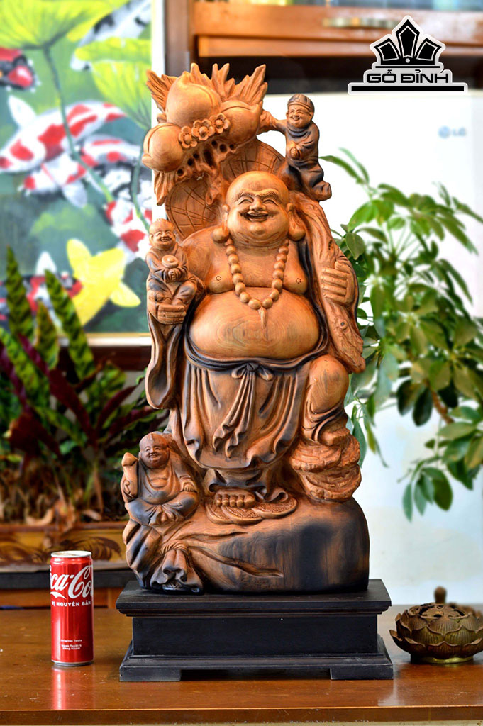 Tượng Phật Di Lặc Tam Phúc Gỗ Lũa Ngọc Am Cao 79 Ngang 35 Sâu 12 (cm)