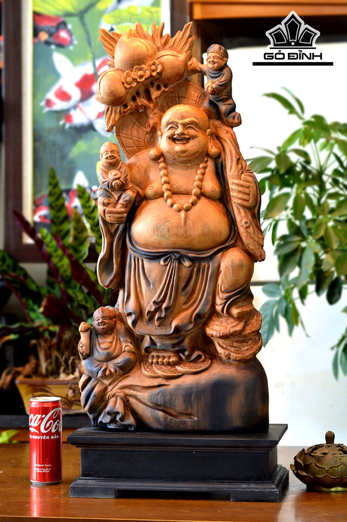 Tượng Phật Di Lặc Tam Phúc Gỗ Lũa Ngọc Am Cao 79 Ngang 35 Sâu 12 (cm)