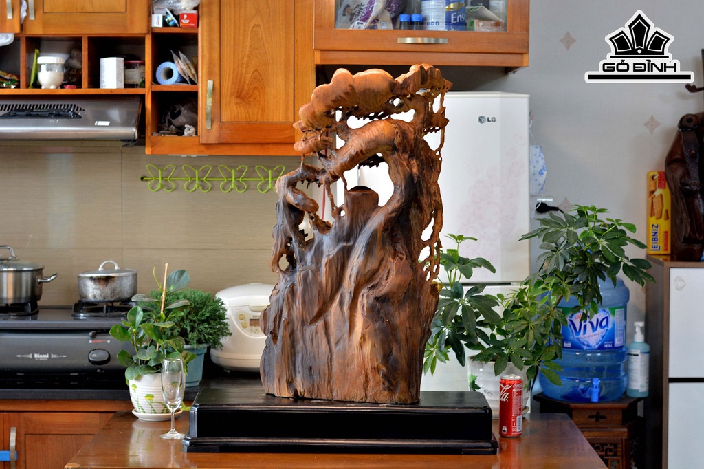 Tượng Phúc Lộc Thọ (Tam Đa) Gỗ Lũa Bách Xanh Cao 90 Ngang 42 Sâu 23 (cm)