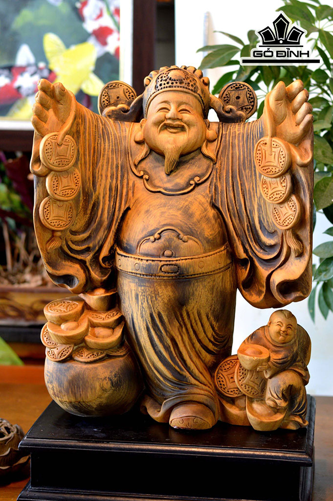 Tượng Thần Tài Gỗ Xá Xị Cao 55 Ngang 35 Sâu 18 (cm)