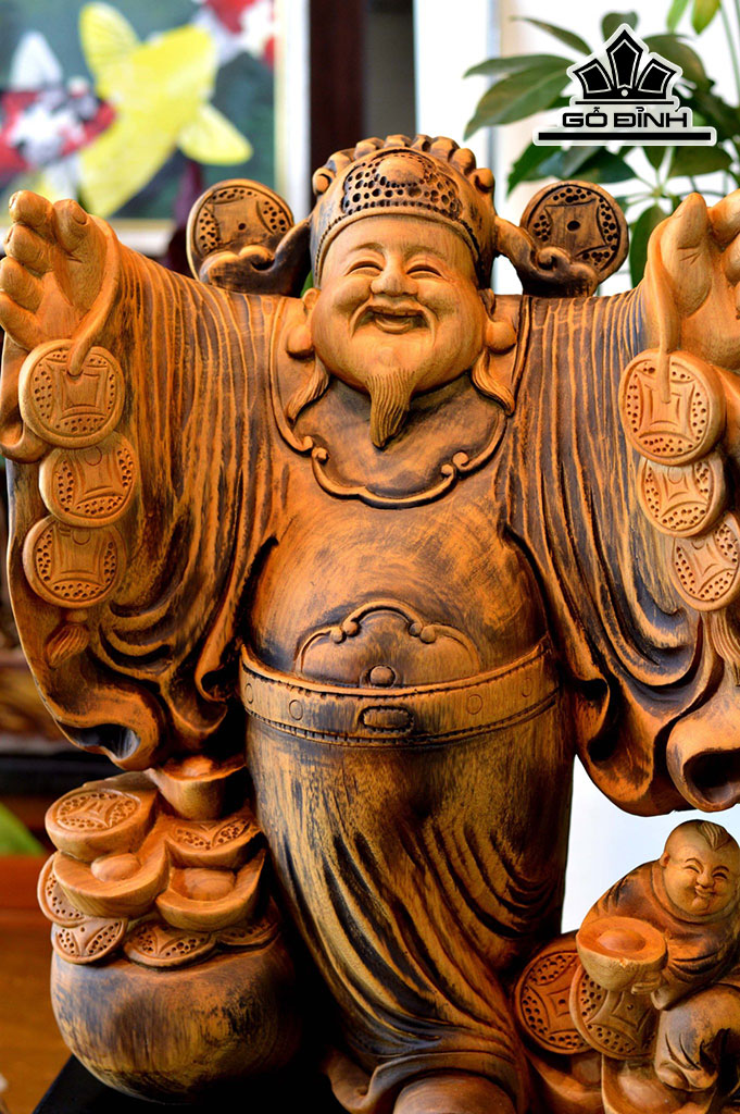 Tượng Thần Tài Gỗ Xá Xị Cao 55 Ngang 35 Sâu 18 (cm)