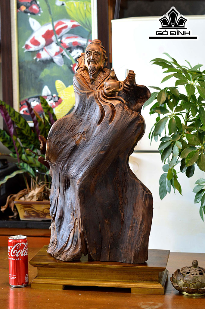 Tượng Thần Trà Gỗ Lũa Bách Xanh Cao 75 Ngang 32 Sâu 20 (cm)