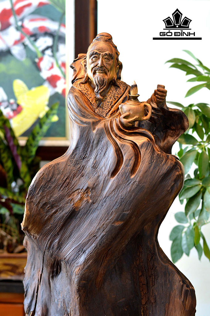 Tượng Thần Trà Gỗ Lũa Bách Xanh Cao 75 Ngang 32 Sâu 20 (cm)