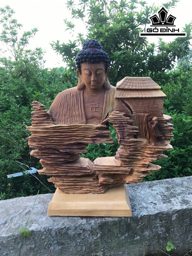 Tượng Nhất Tâm Bái Phật Gỗ Dổi Cao 60 Ngang 50 Sâu 10 (cm)