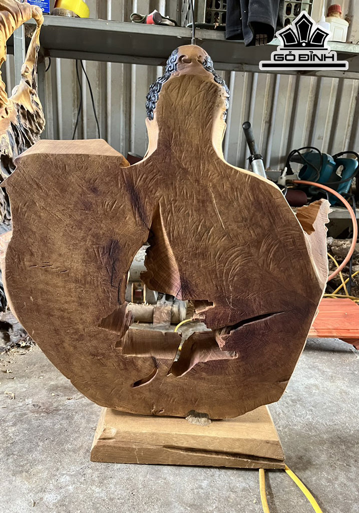 Tượng Nhất Tâm Bái Phật Gỗ Dổi Cao 60 Ngang 50 Sâu 10 (cm)