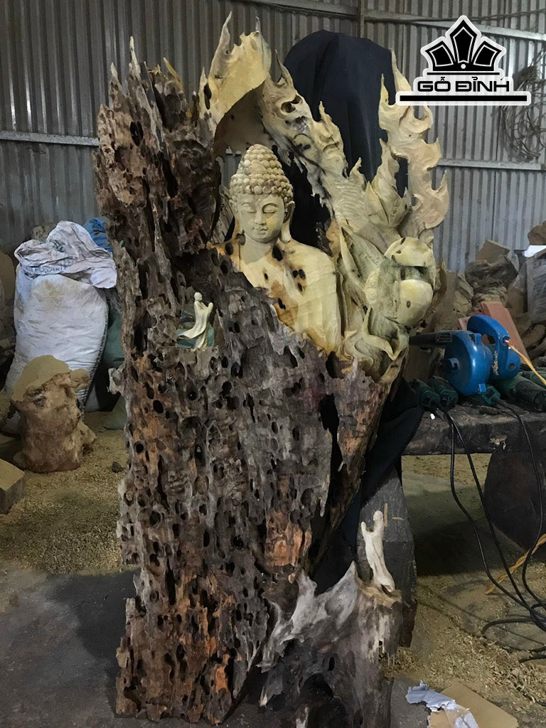 Tượng Phật Tổ Gỗ Dổi Cao 130 Ngang 62 Sâu 20 (cm)