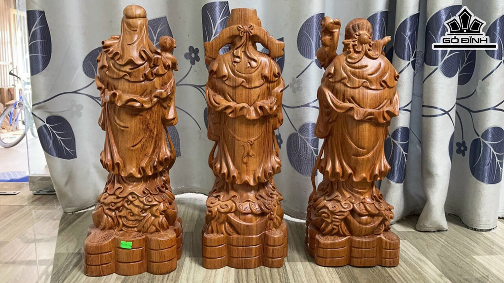 Tượng Phúc Lộc Thọ (Tam Đa) Gỗ Hương Cao 50 Ngang 18 Sâu 16 (cm)