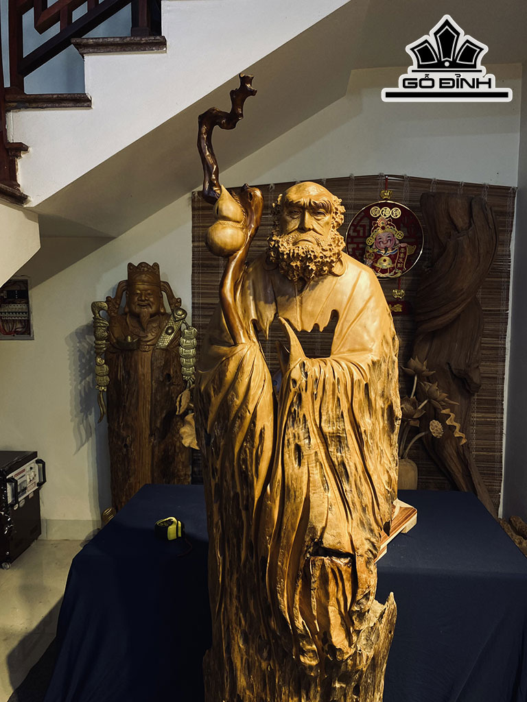 Tượng Đạt Ma Sư Tổ Gỗ Dổi Cao 172 Ngang 45 Sâu 20 (cm)