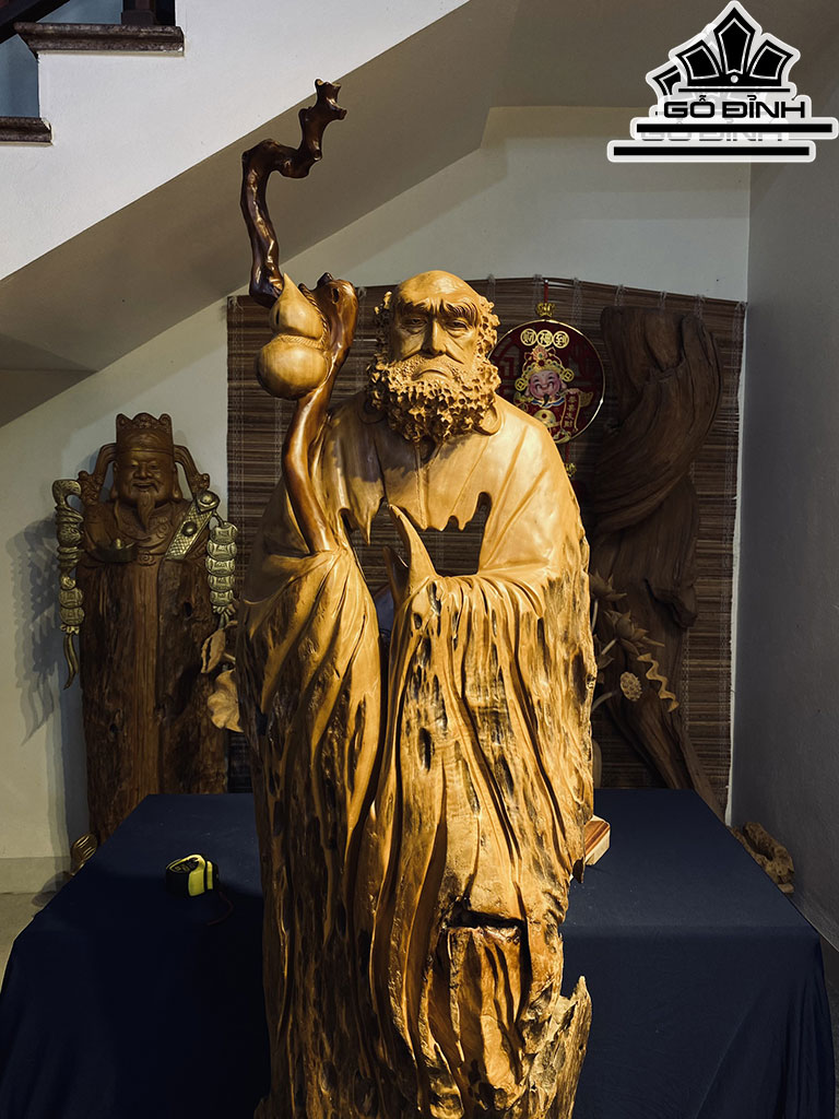 Tượng Đạt Ma Sư Tổ Gỗ Dổi Cao 172 Ngang 45 Sâu 20 (cm)