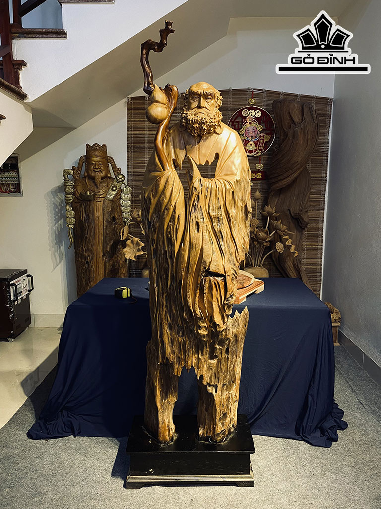 Tượng Đạt Ma Sư Tổ Gỗ Dổi Cao 172 Ngang 45 Sâu 20 (cm)