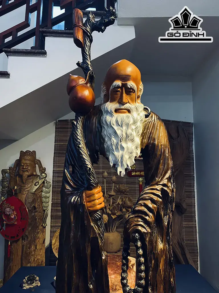 Tượng Đạt Ma Sư Tổ Gỗ Dổi Cao 186 Ngang 45 Sâu 20 (cm)