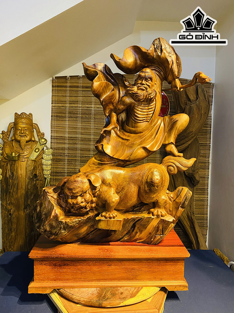 Tượng Đạt Ma Sư Tổ Gỗ Lũa Ngọc Am Cao 100 Ngang 60 Sâu 30 (cm)