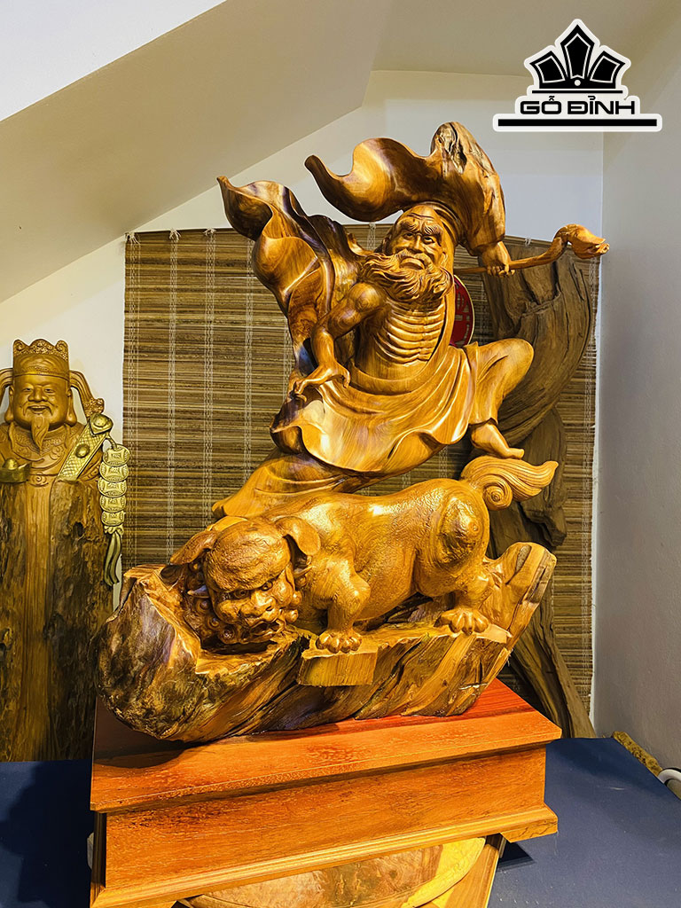 Tượng Đạt Ma Sư Tổ Gỗ Lũa Ngọc Am Cao 100 Ngang 60 Sâu 30 (cm)