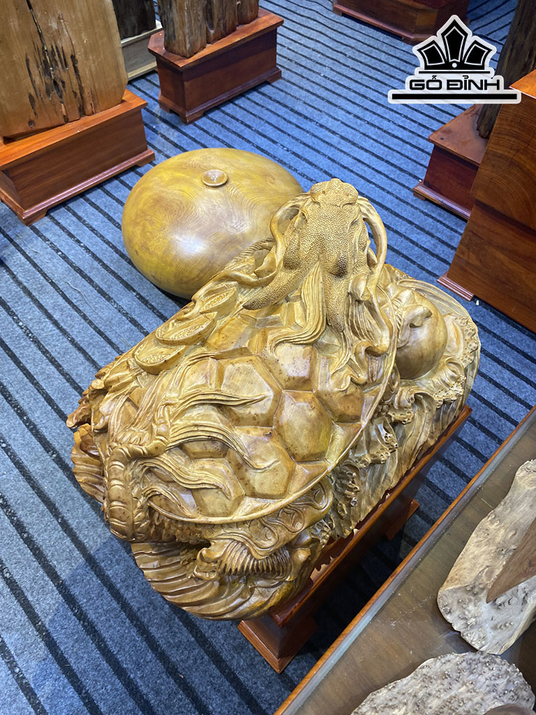 Tượng Long Quy Gỗ Xá Xị Ngang 55 Cao 35 Sâu 30 (cm)