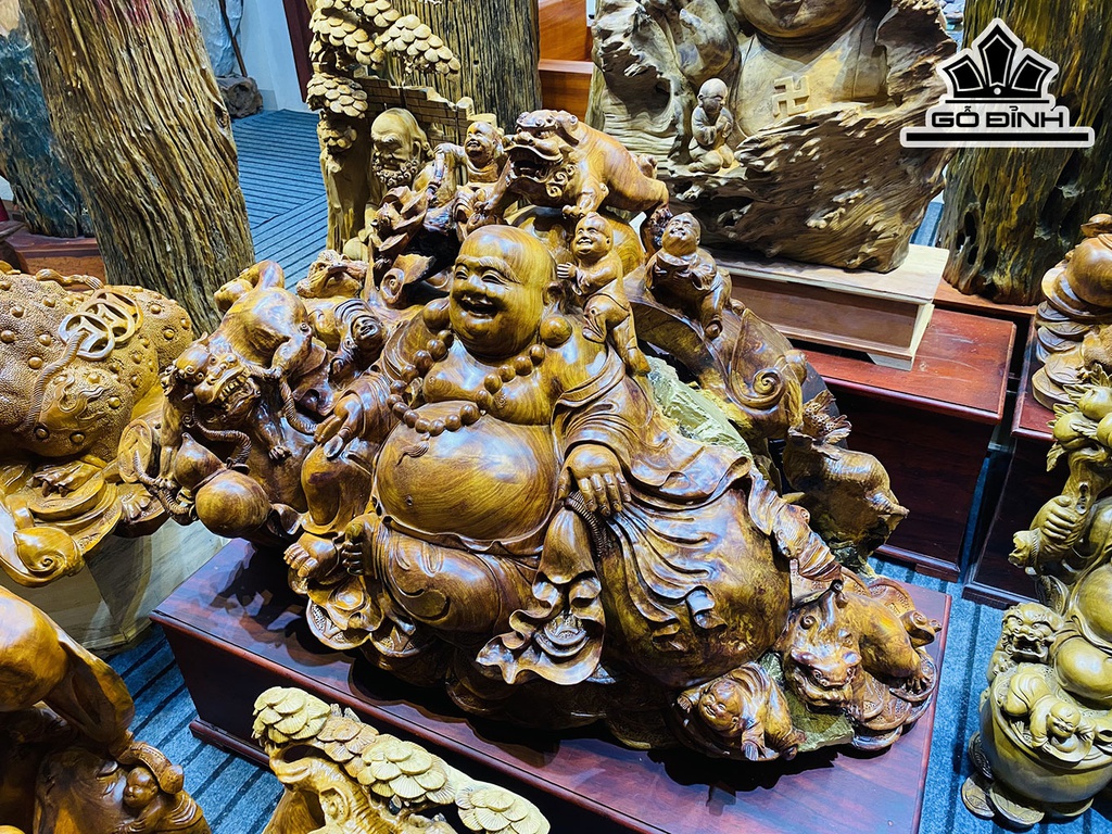 Tượng Phật Di Lặc Gỗ Sụn Hương Ngang 120 Cao 60 Sâu 60 (cm)