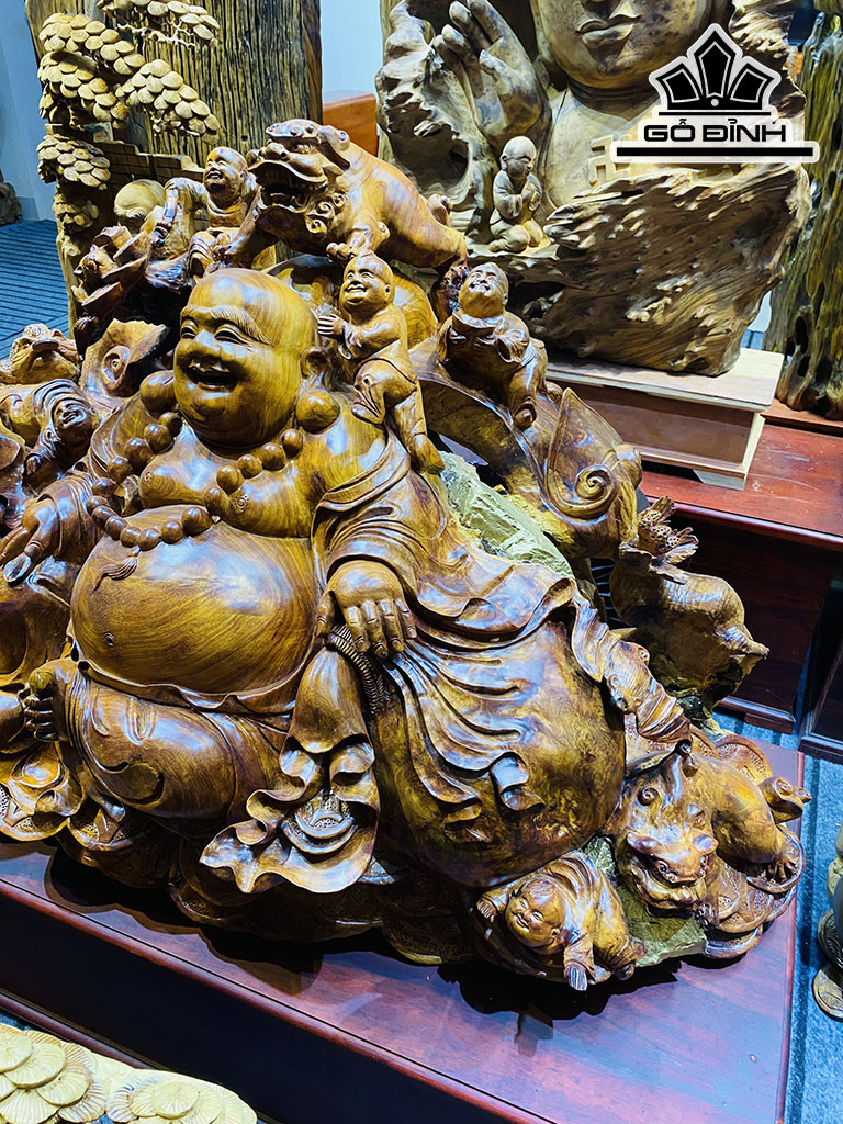 Tượng Phật Di Lặc Gỗ Sụn Hương Ngang 120 Cao 60 Sâu 60 (cm)