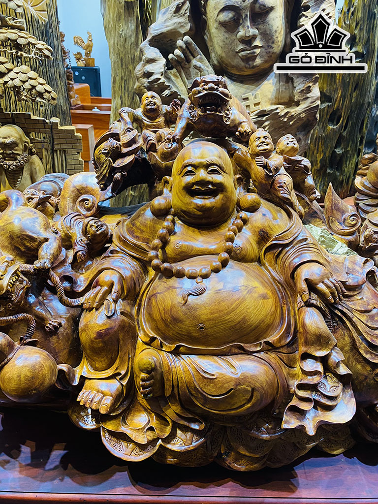 Tượng Phật Di Lặc Gỗ Sụn Hương Ngang 120 Cao 60 Sâu 60 (cm)