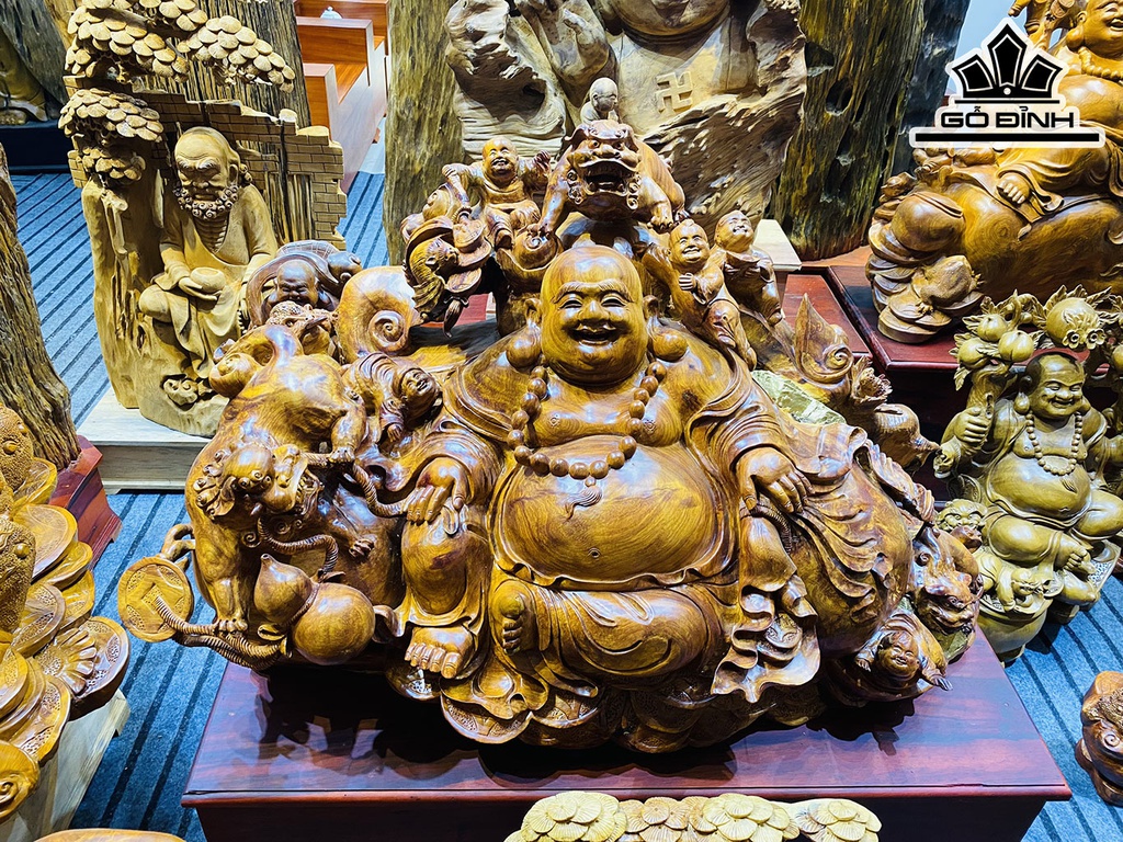 Tượng Phật Di Lặc Gỗ Sụn Hương Ngang 120 Cao 60 Sâu 60 (cm)