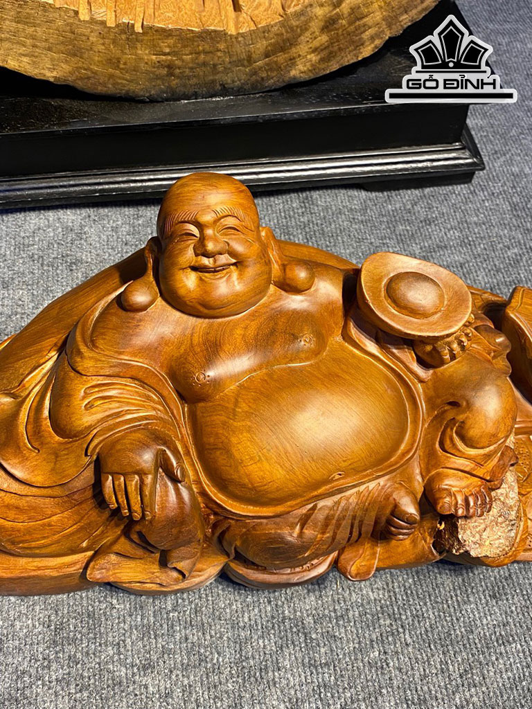 Tượng Phật Di Lặc Ngồi Bao Tiền Gỗ Hương Ngang 62 Cao 25 Sâu 25 (cm)