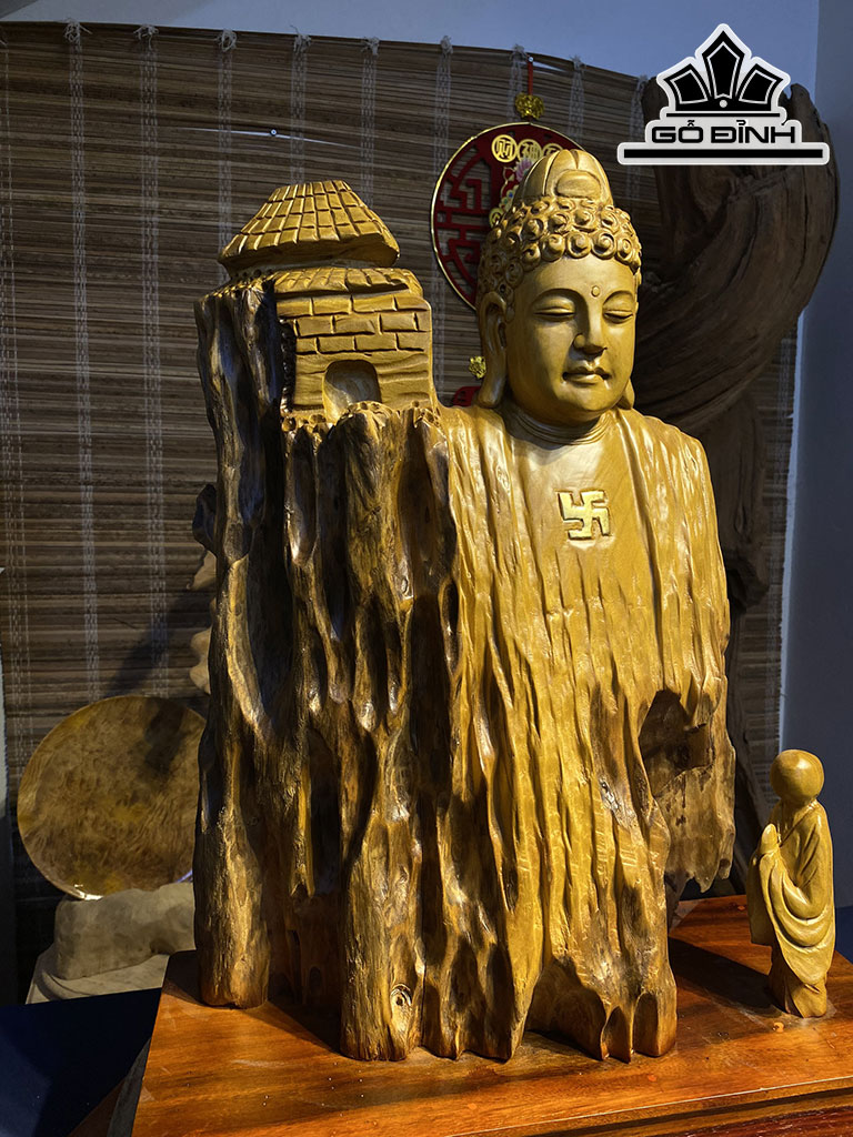 Tượng Phật Tổ Gỗ Lũa Dổi Cao 60 Ngang 45 Sâu 20 (cm)