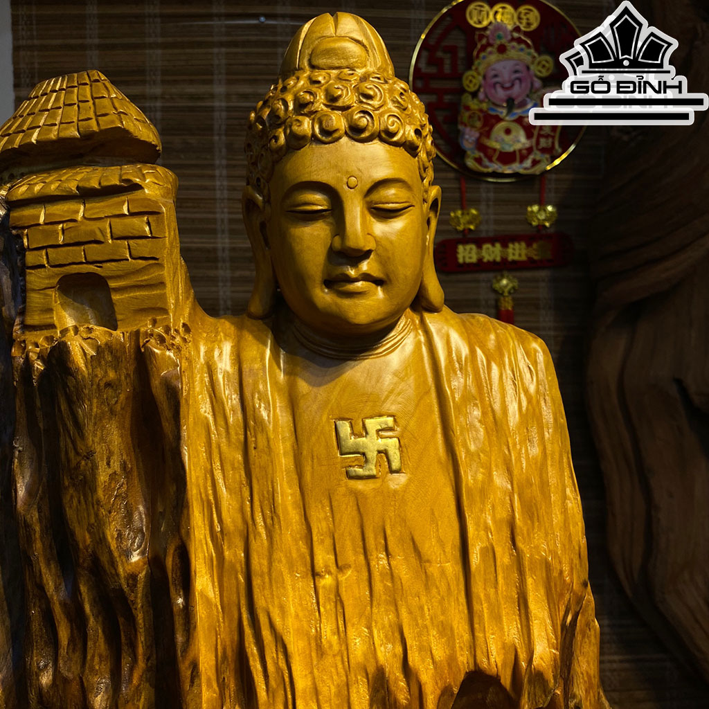 Tượng Phật Tổ Gỗ Lũa Dổi Cao 60 Ngang 45 Sâu 20 (cm)