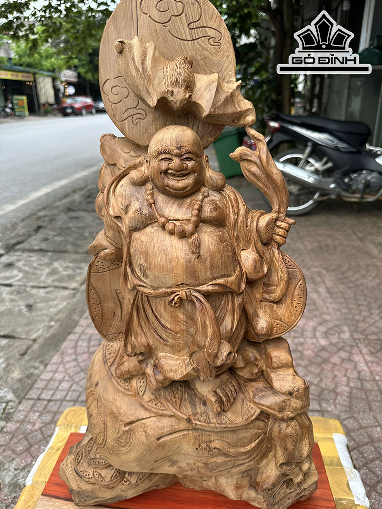 Tượng Phật Di Lặc Gỗ Ngọc Am Hà Giang Cao 70 Ngang 42 Sâu 18 (cm)