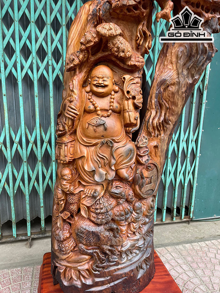 Tượng Phật Di Lặc Gỗ Ngọc Am Hà Giang Cao 122 Ngang 40 Sâu 30 (cm)