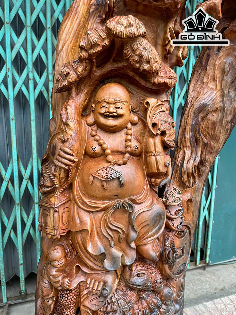 Tượng Phật Di Lặc Gỗ Ngọc Am Hà Giang Cao 122 Ngang 40 Sâu 30 (cm)