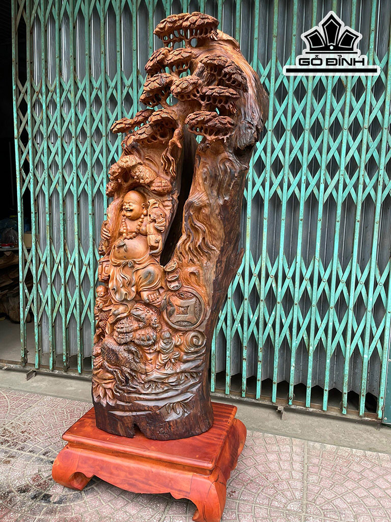 Tượng Phật Di Lặc Gỗ Ngọc Am Hà Giang Cao 122 Ngang 40 Sâu 30 (cm)