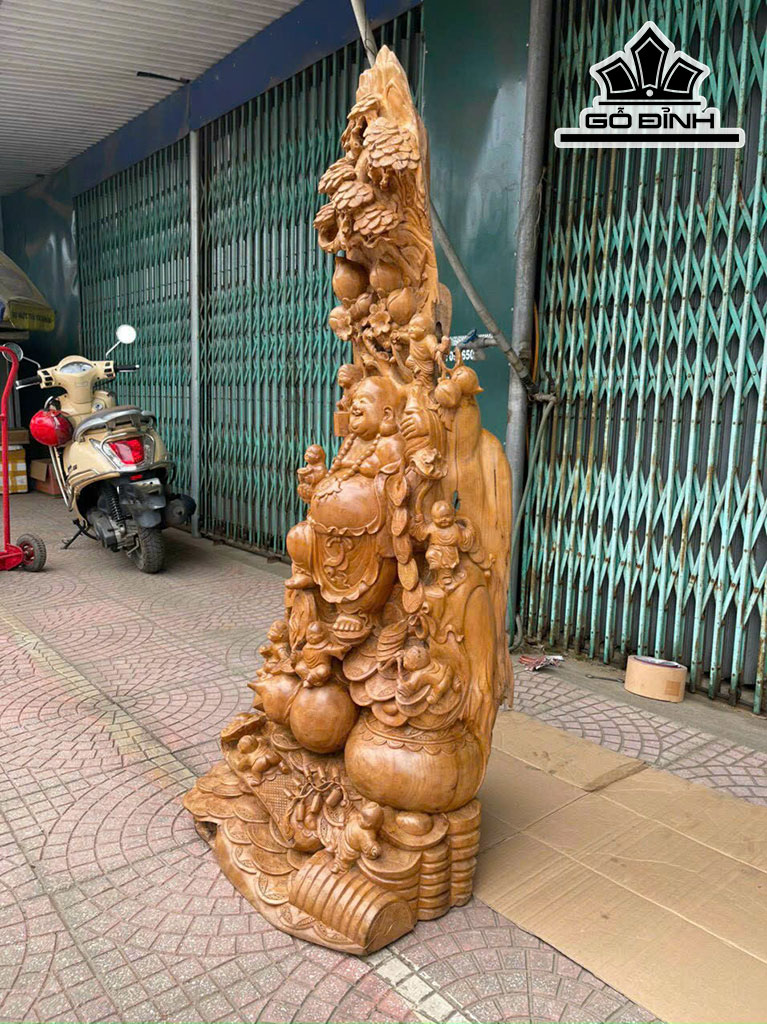 Tượng Phật Di Lặc Gỗ Ngọc Am Hà Giang Cao 150 Ngang 65 Sâu 45 (cm)