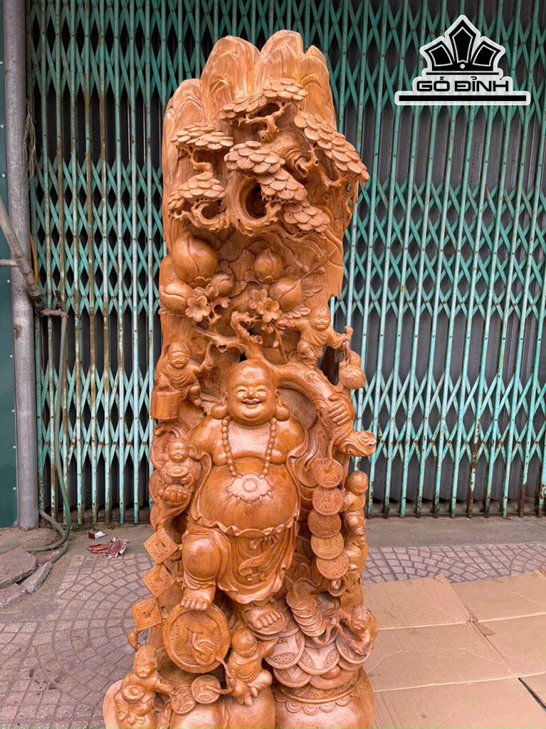 Tượng Phật Di Lặc Gỗ Ngọc Am Hà Giang Cao 150 Ngang 65 Sâu 45 (cm)