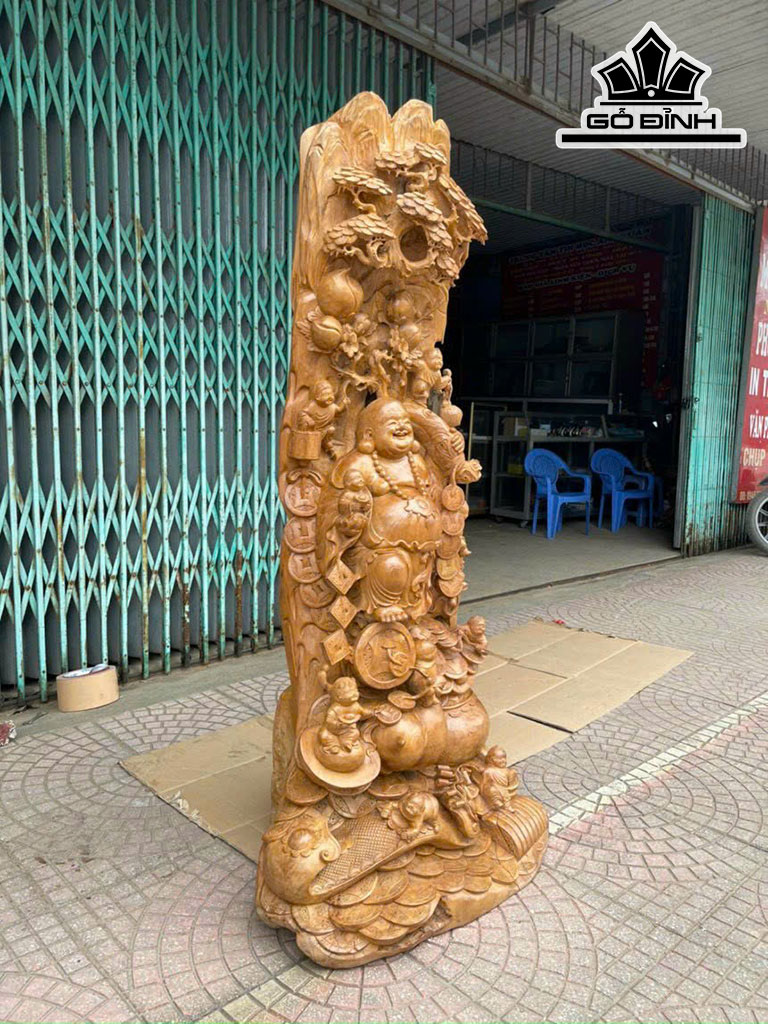 Tượng Phật Di Lặc Gỗ Ngọc Am Hà Giang Cao 150 Ngang 65 Sâu 45 (cm)