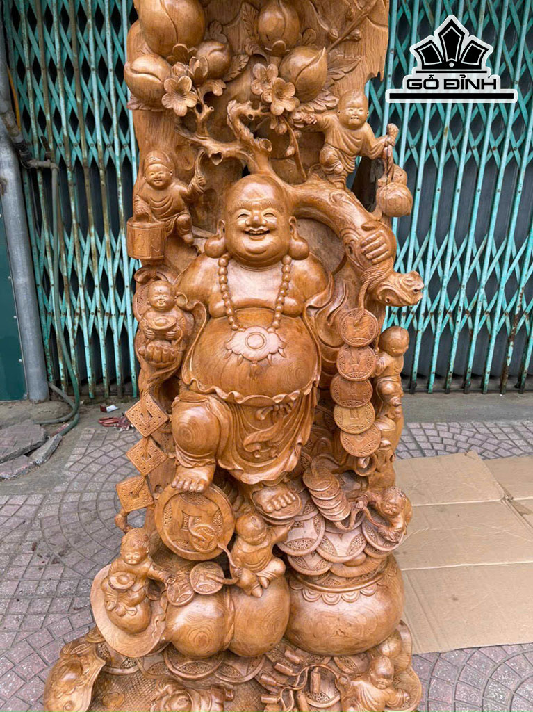 Tượng Phật Di Lặc Gỗ Ngọc Am Hà Giang Cao 150 Ngang 65 Sâu 45 (cm)