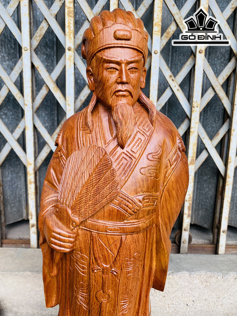 Tượng Gia Cát Lượng Gỗ Hương Cao 60 Ngang 18 Sâu 15 (cm)